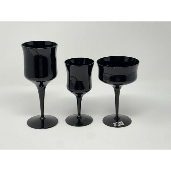 AMERICAN MANOR Ebony Black Vintage MCM Crystal Wine Glass Goblet 5.75” set Of 4 - Picture 5 of 5